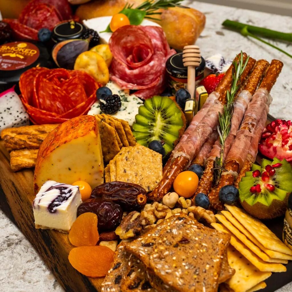 Charcuterie Board made with meat, cheese 